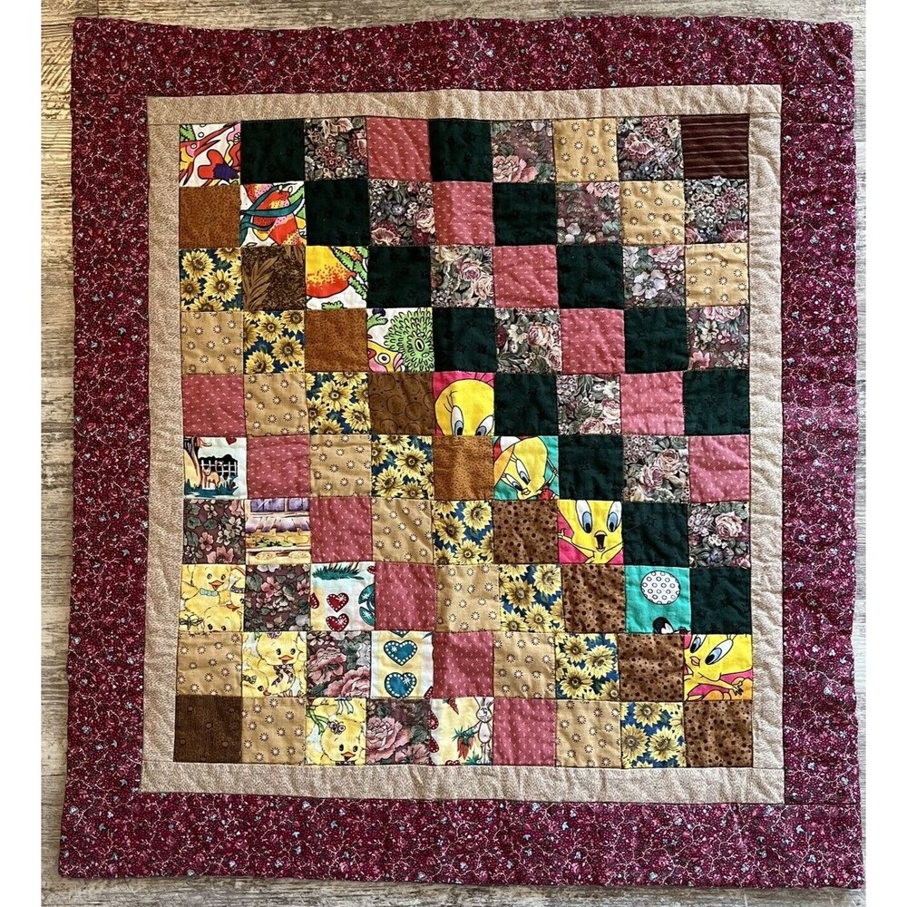 Vintage Tweety Baby Blanket Quilt 24" x 27" Square Design Vintage Cotton Fabrics